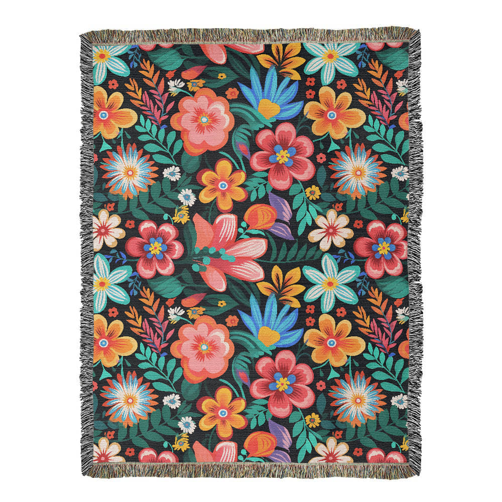 Mexican Floral Fiesta Pattern 054 - 60" x 80" Heirloom Woven Blanket