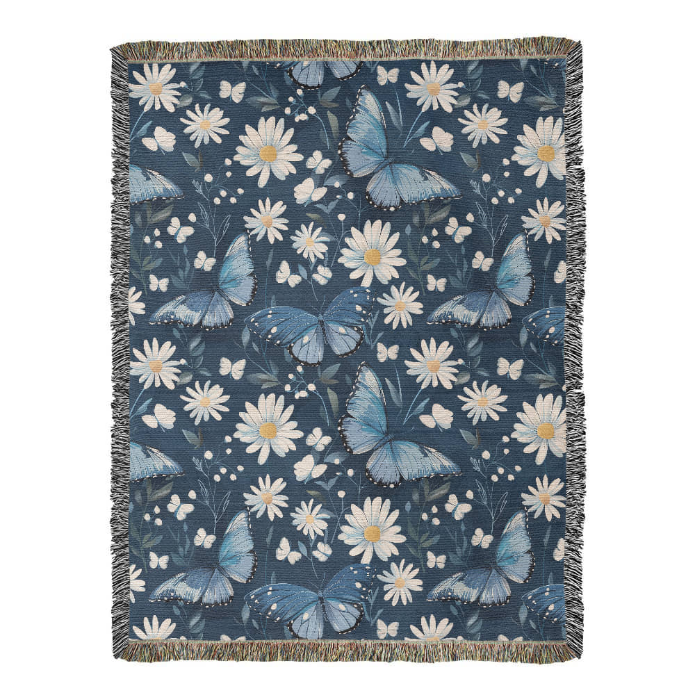 Butterflies And Flowers Pattern 015 - 60" x 80" Heirloom Woven Blanket