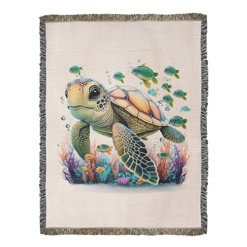 Cute Sea Turtle 003 - 60" x 80" Heirloom Woven Blanket