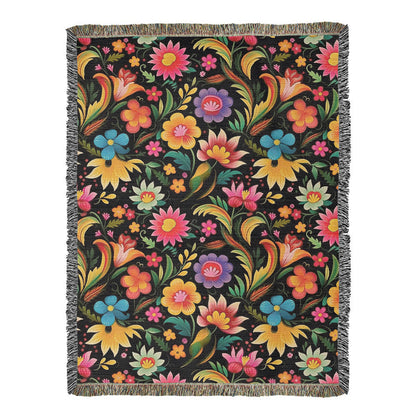 Mexican Floral Fiesta Pattern 033 - 60" x 80" Heirloom Woven Blanket