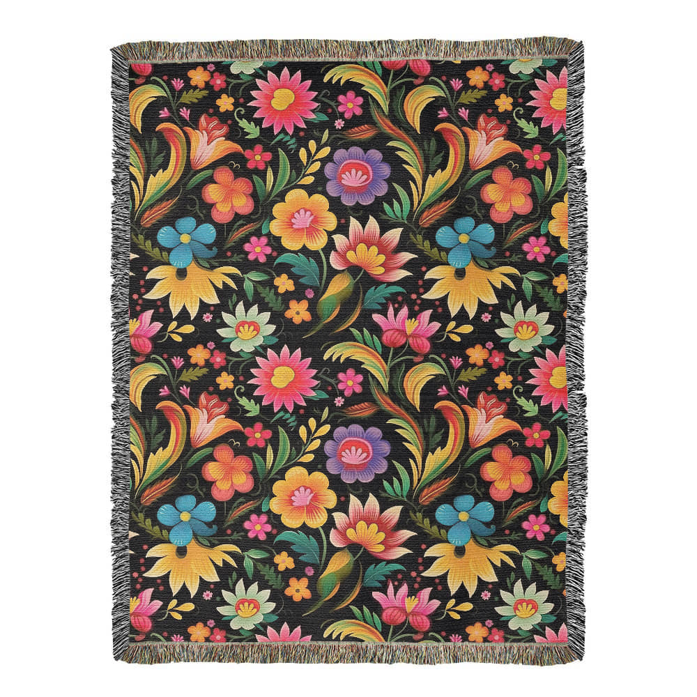 Mexican Floral Fiesta Pattern 033 - 60" x 80" Heirloom Woven Blanket