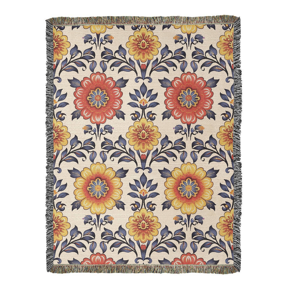 Mexican Floral Fiesta Pattern 044 - 60" x 80" Heirloom Woven Blanket