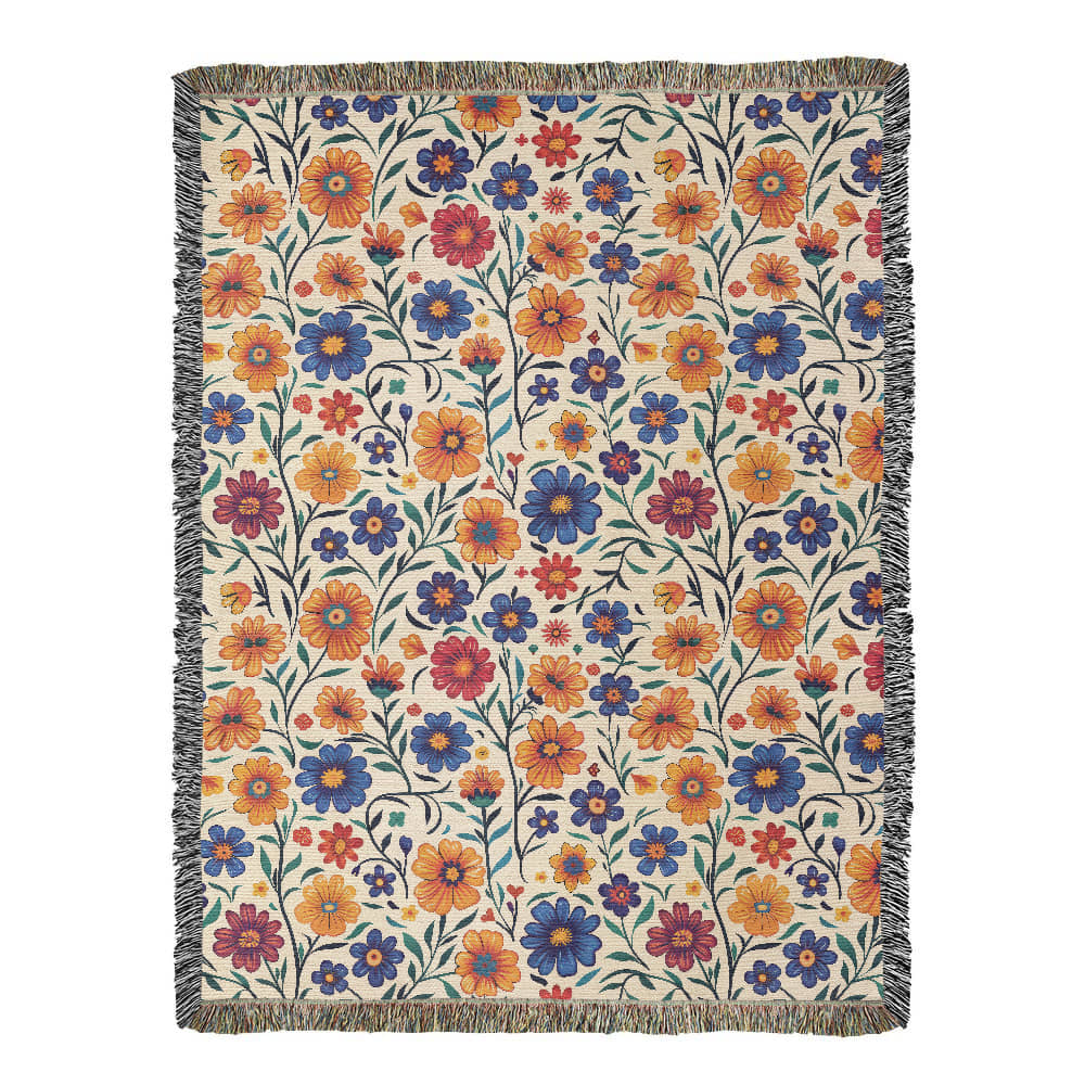 Mexican Floral Fiesta Pattern 001 - 60" x 80" Heirloom Woven Blanket