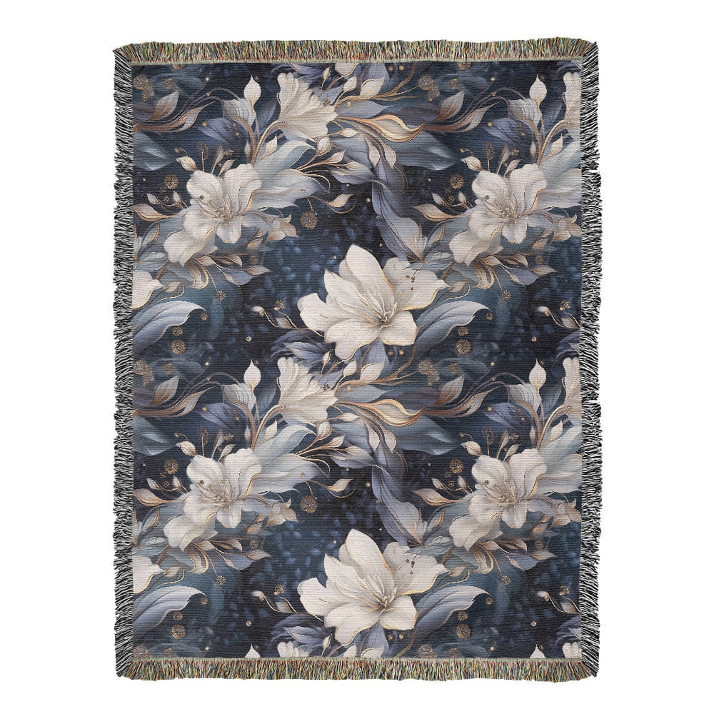 Nocturnal Bloom Pattern 005 - 60" x 80" Heirloom Woven Blanket