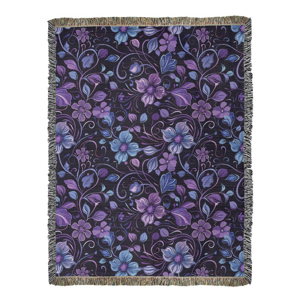 Blue And Purple Floral Pattern 011 - 60" x 80" Heirloom Woven Blanket