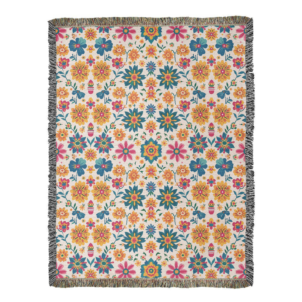 Mexican Floral Fiesta Pattern 025 - 60" x 80" Heirloom Woven Blanket