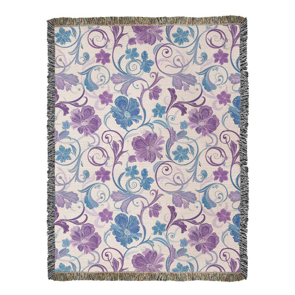 Blue And Purple Floral Pattern 016 - 60" x 80" Heirloom Woven Blanket