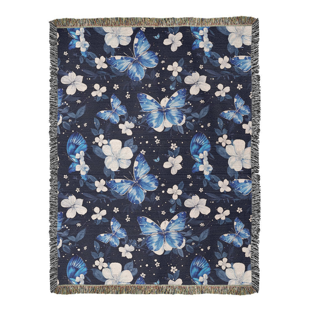 Butterflies And Flowers Pattern 013 - 60" x 80" Heirloom Woven Blanket