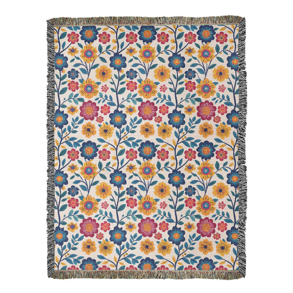 Mexican Floral Fiesta Pattern 002 - 60" x 80" Heirloom Woven Blanket