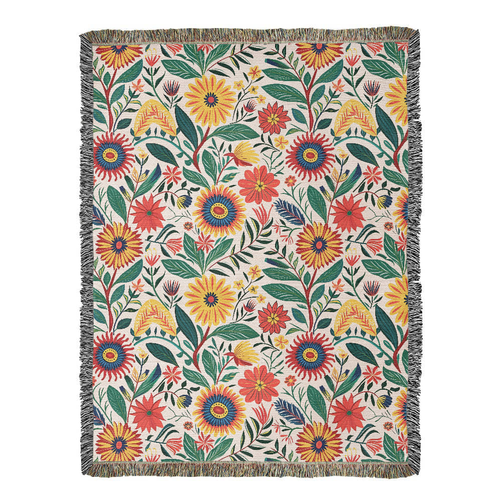 Mexican Floral Fiesta Pattern 023 - 60" x 80" Heirloom Woven Blanket
