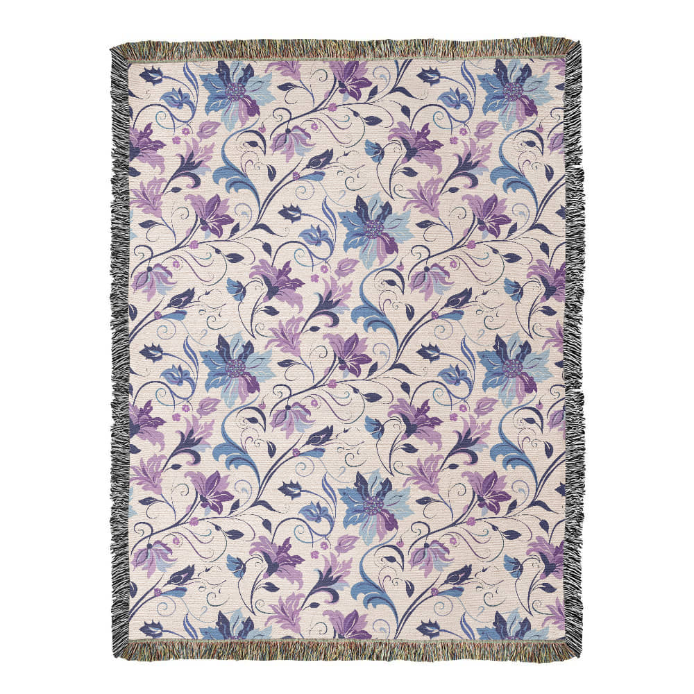Blue And Purple Floral Pattern 022 - 60" x 80" Heirloom Woven Blanket