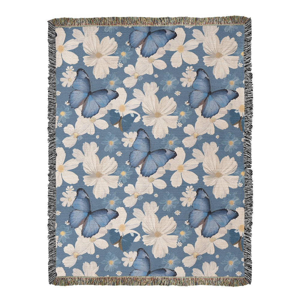 Butterflies And Flowers Pattern 020 - 60" x 80" Heirloom Woven Blanket