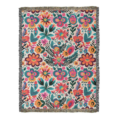Mexican Floral Fiesta Pattern 051 - 60" x 80" Heirloom Woven Blanket