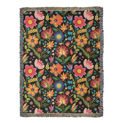 Mexican Floral Fiesta Pattern 039 - 60" x 80" Heirloom Woven Blanket