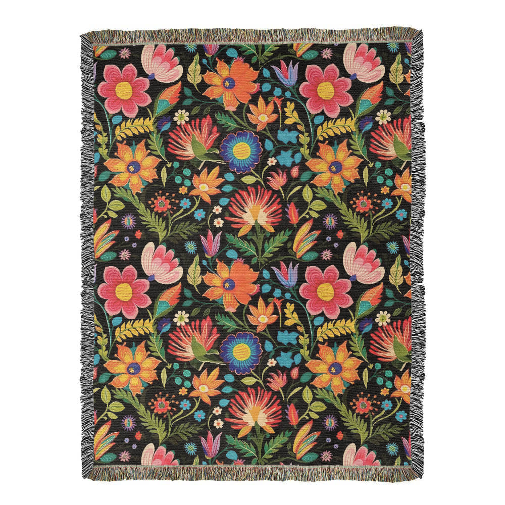 Mexican Floral Fiesta Pattern 039 - 60" x 80" Heirloom Woven Blanket