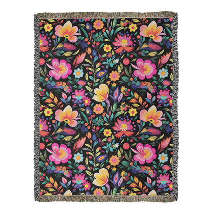 Mexican Floral Fiesta Pattern 031 - 60" x 80" Heirloom Woven Blanket