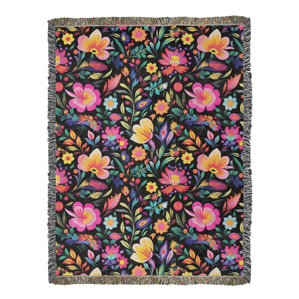 Mexican Floral Fiesta Pattern 031 - 60" x 80" Heirloom Woven Blanket