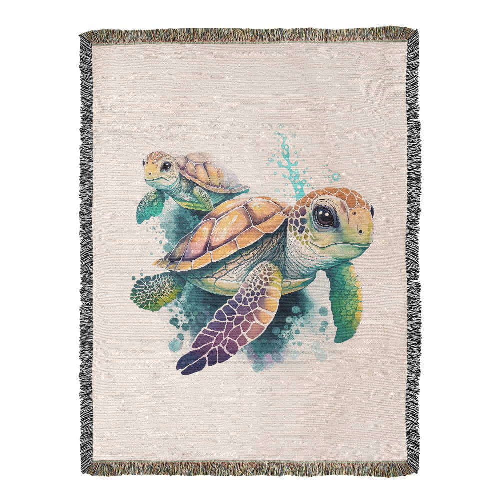 Cute Sea Turtle 011 - 60" x 80" Heirloom Woven Blanket