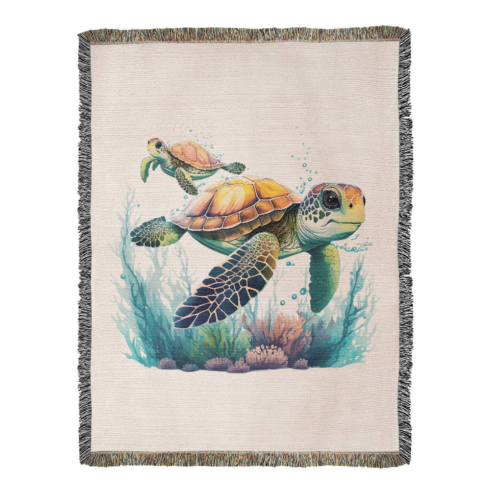 Cute Sea Turtle 009 - 60" x 80" Heirloom Woven Blanket