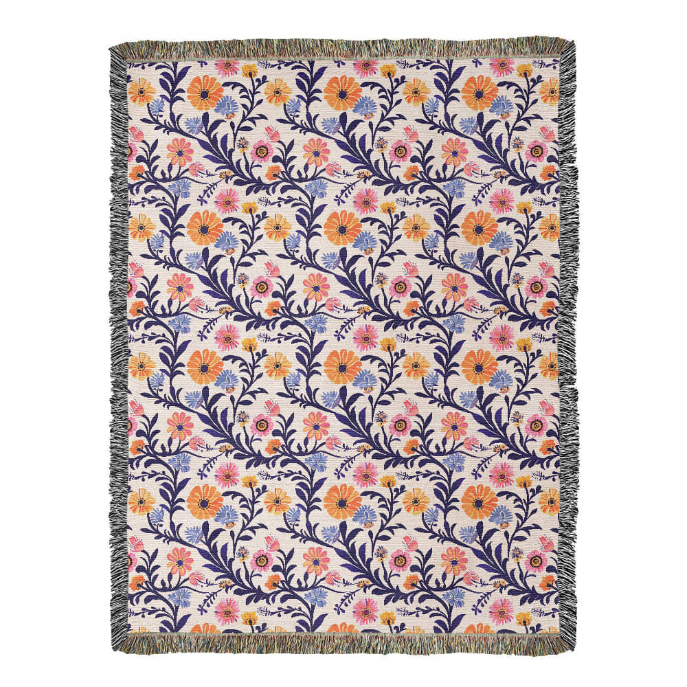 Mexican Floral Fiesta Pattern 022 - 60" x 80" Heirloom Woven Blanket