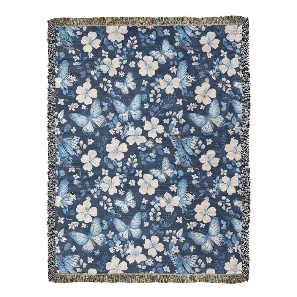 Butterflies And Flowers Pattern 028 - 60" x 80" Heirloom Woven Blanket