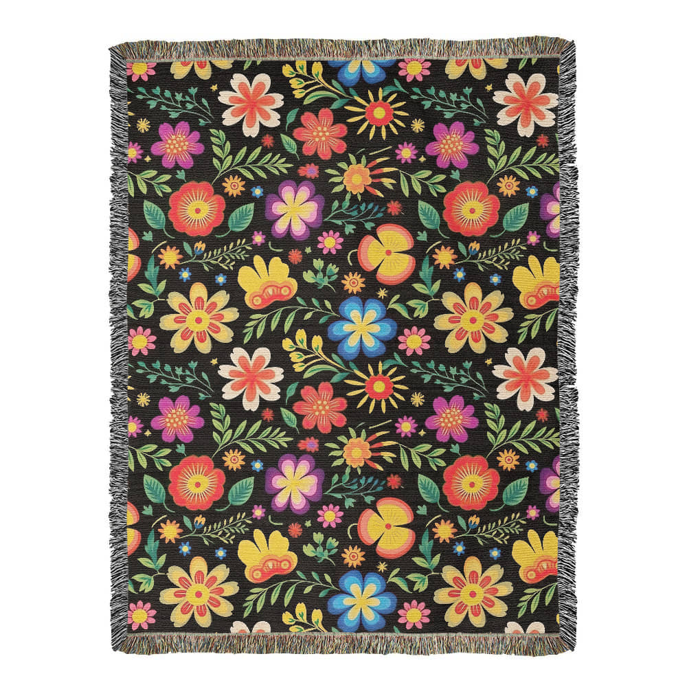 Mexican Floral Fiesta Pattern 032 - 60" x 80" Heirloom Woven Blanket