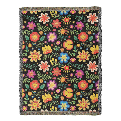 Mexican Floral Fiesta Pattern 032 - 60" x 80" Heirloom Woven Blanket