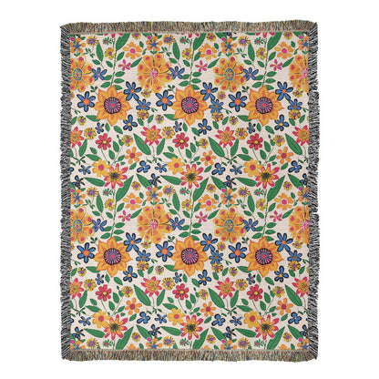 Mexican Floral Fiesta Pattern 007 - 60" x 80" Heirloom Woven Blanket