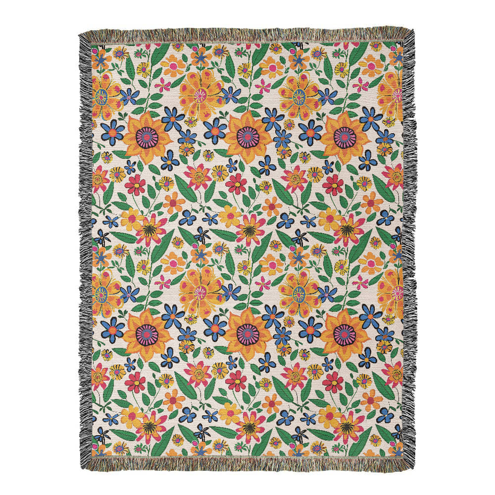 Mexican Floral Fiesta Pattern 007 - 60" x 80" Heirloom Woven Blanket