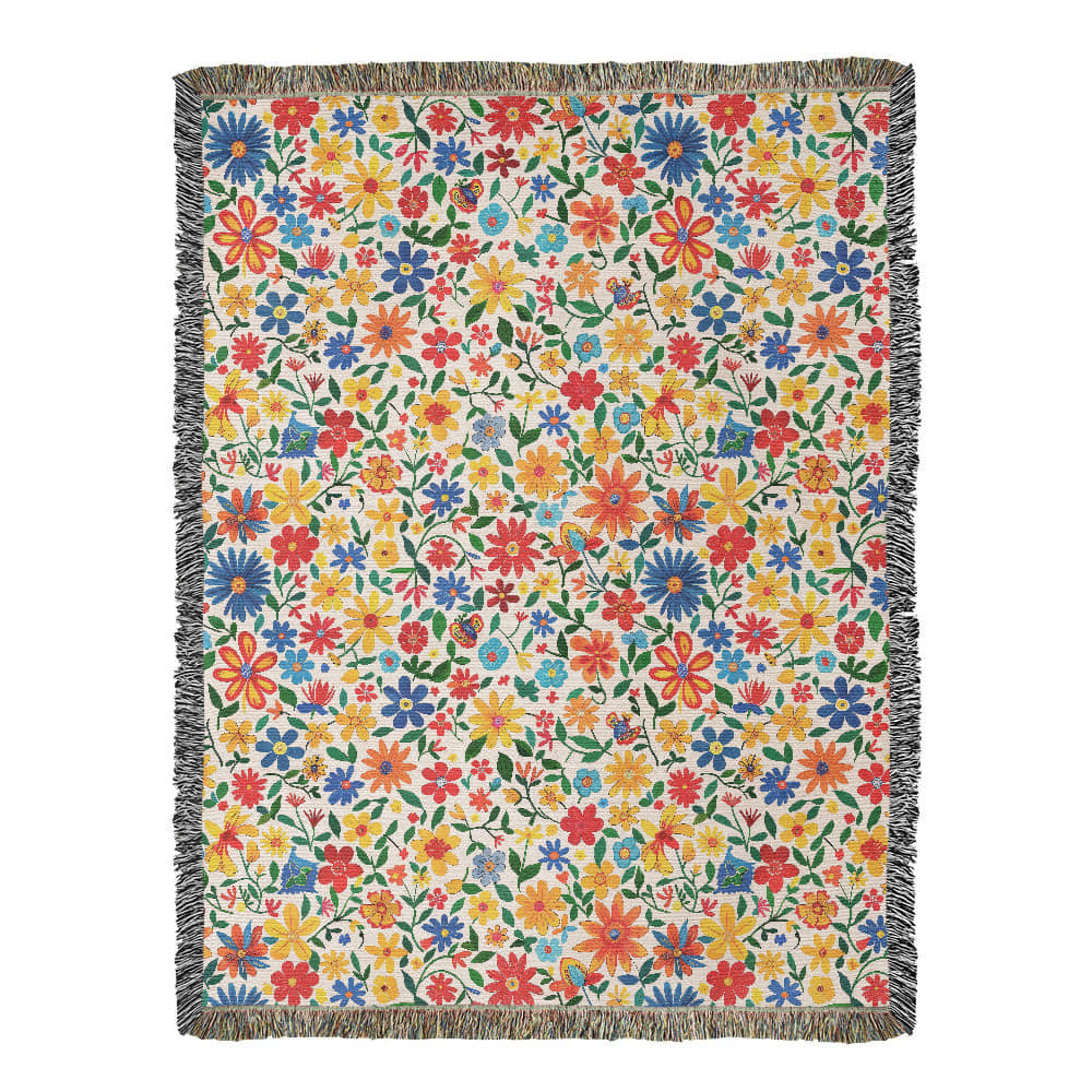 Mexican Floral Fiesta Pattern 009 - 60" x 80" Heirloom Woven Blanket