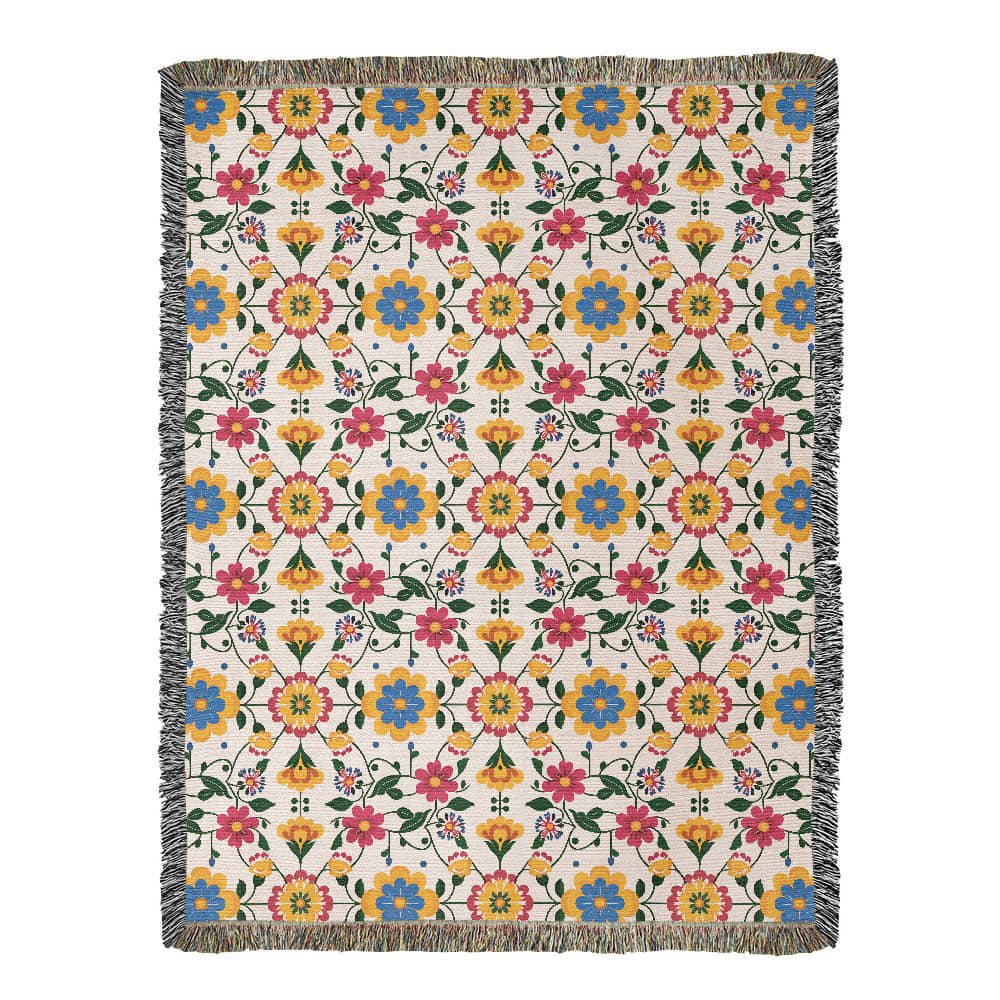 Mexican Floral Fiesta Pattern 018 - 60" x 80" Heirloom Woven Blanket