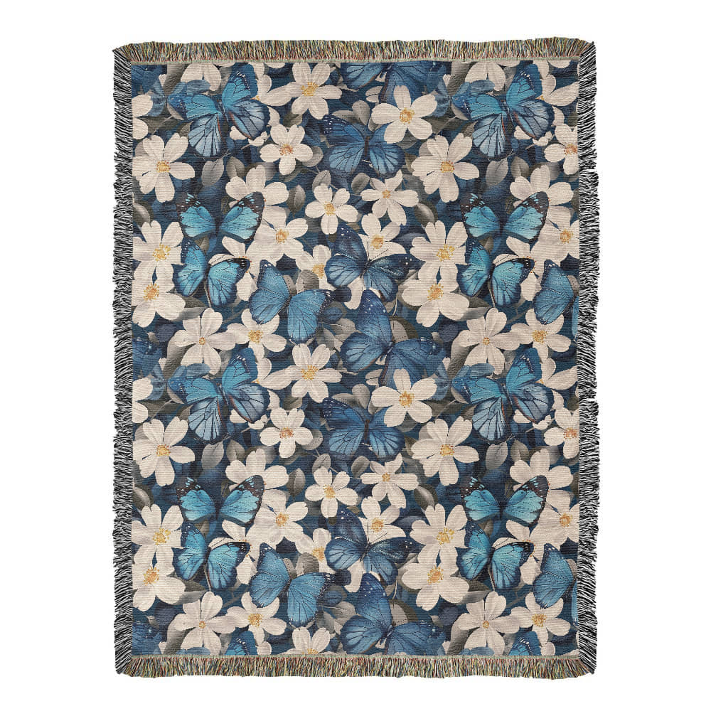 Butterflies And Flowers Pattern 016 - 60" x 80" Heirloom Woven Blanket