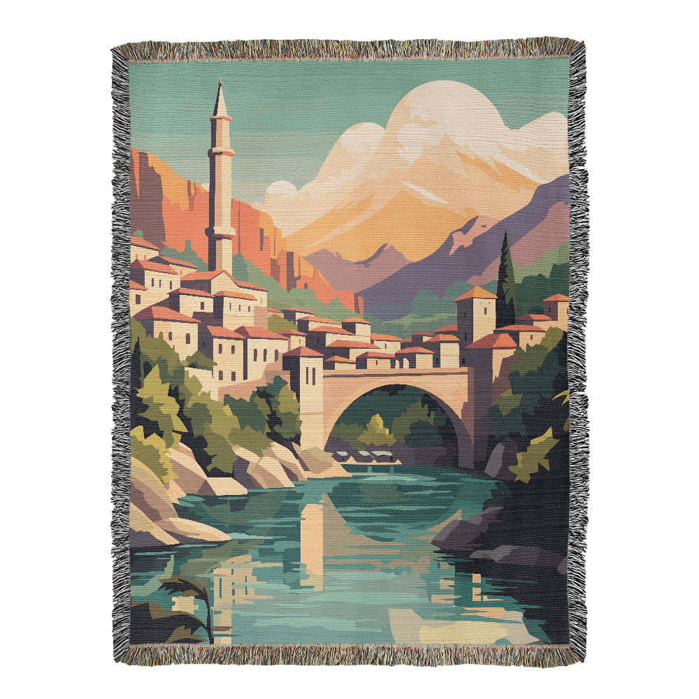Famous Travel Destinations - Mostar, Bosnia - 60" x 80" Heirloom Woven Blanket