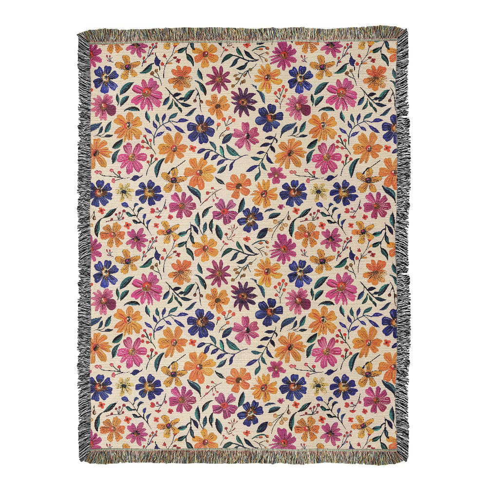 Mexican Floral Fiesta Pattern 008 - 60" x 80" Heirloom Woven Blanket