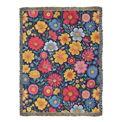 Mexican Floral Fiesta Pattern 048 - 60" x 80" Heirloom Woven Blanket