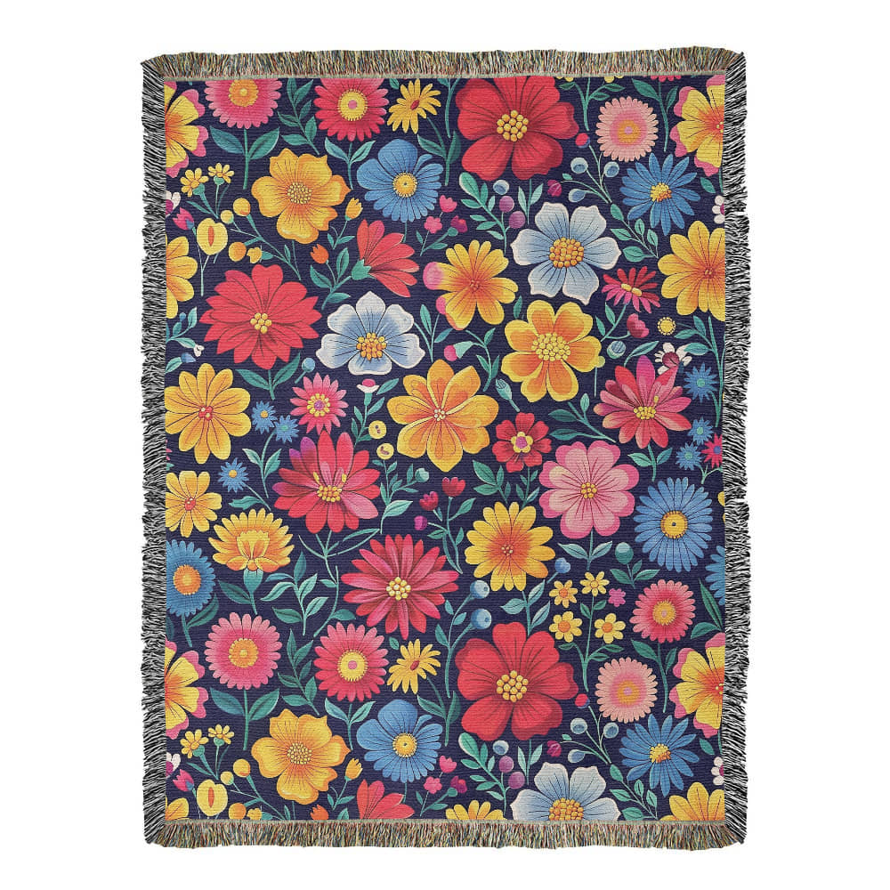 Mexican Floral Fiesta Pattern 048 - 60" x 80" Heirloom Woven Blanket