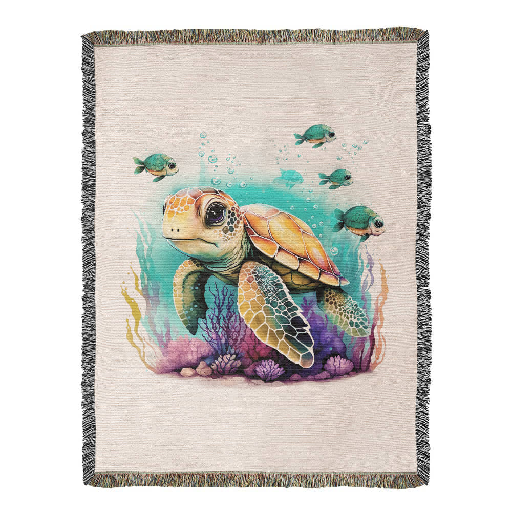 Cute Sea Turtle 002 - 60" x 80" Heirloom Woven Blanket