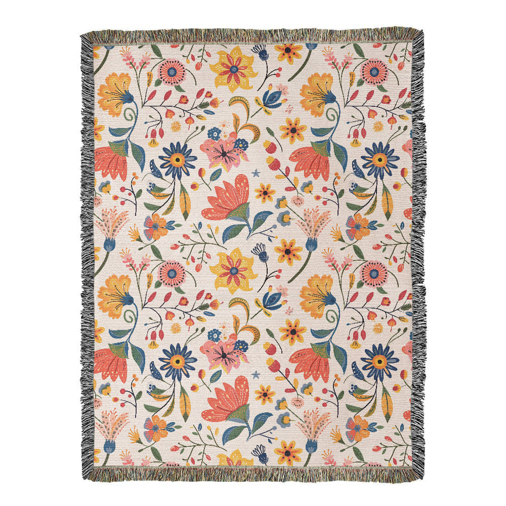 Mexican Floral Fiesta Pattern 019 - 60" x 80" Heirloom Woven Blanket