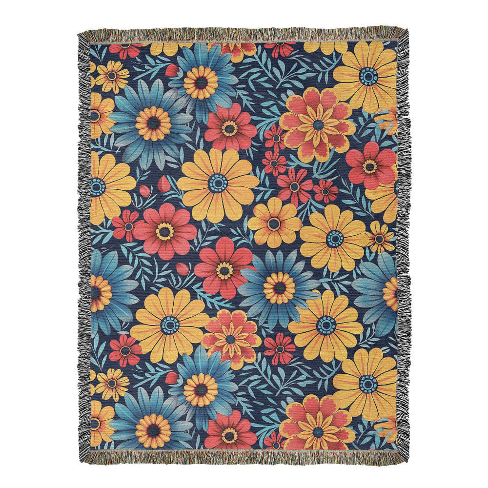 Mexican Floral Fiesta Pattern 045 - 60" x 80" Heirloom Woven Blanket