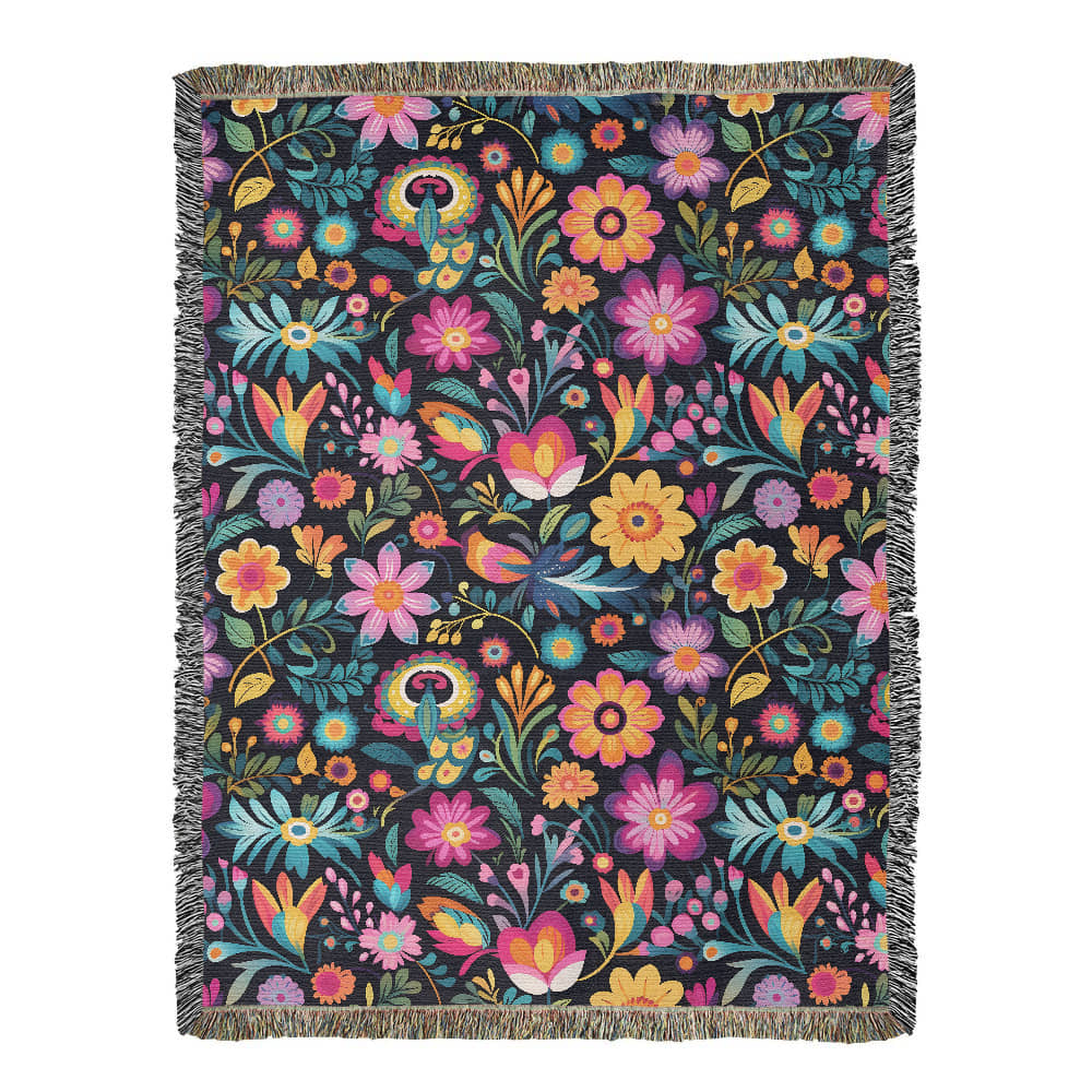 Mexican Floral Fiesta Pattern 055 - 60" x 80" Heirloom Woven Blanket