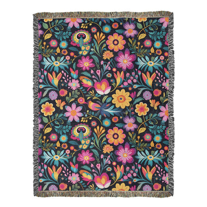 Mexican Floral Fiesta Pattern 055 - 60" x 80" Heirloom Woven Blanket