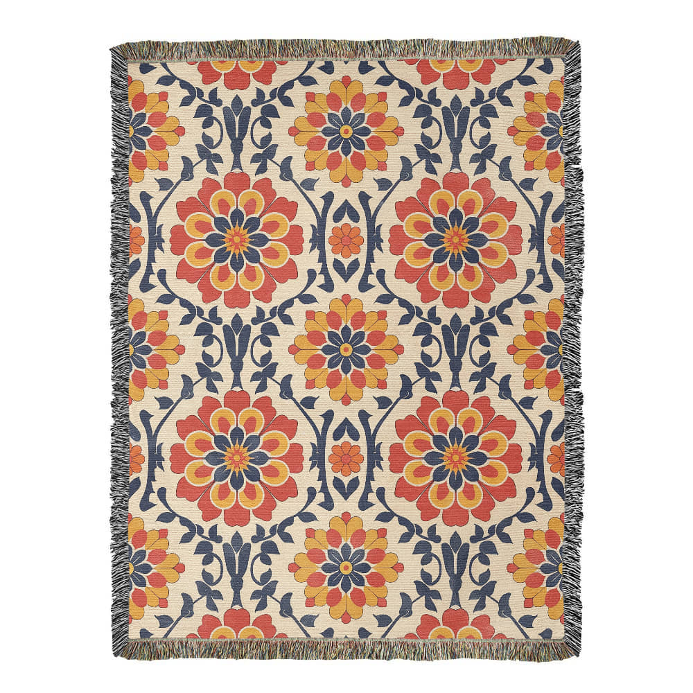 Mexican Floral Fiesta Pattern 047 - 60" x 80" Heirloom Woven Blanket