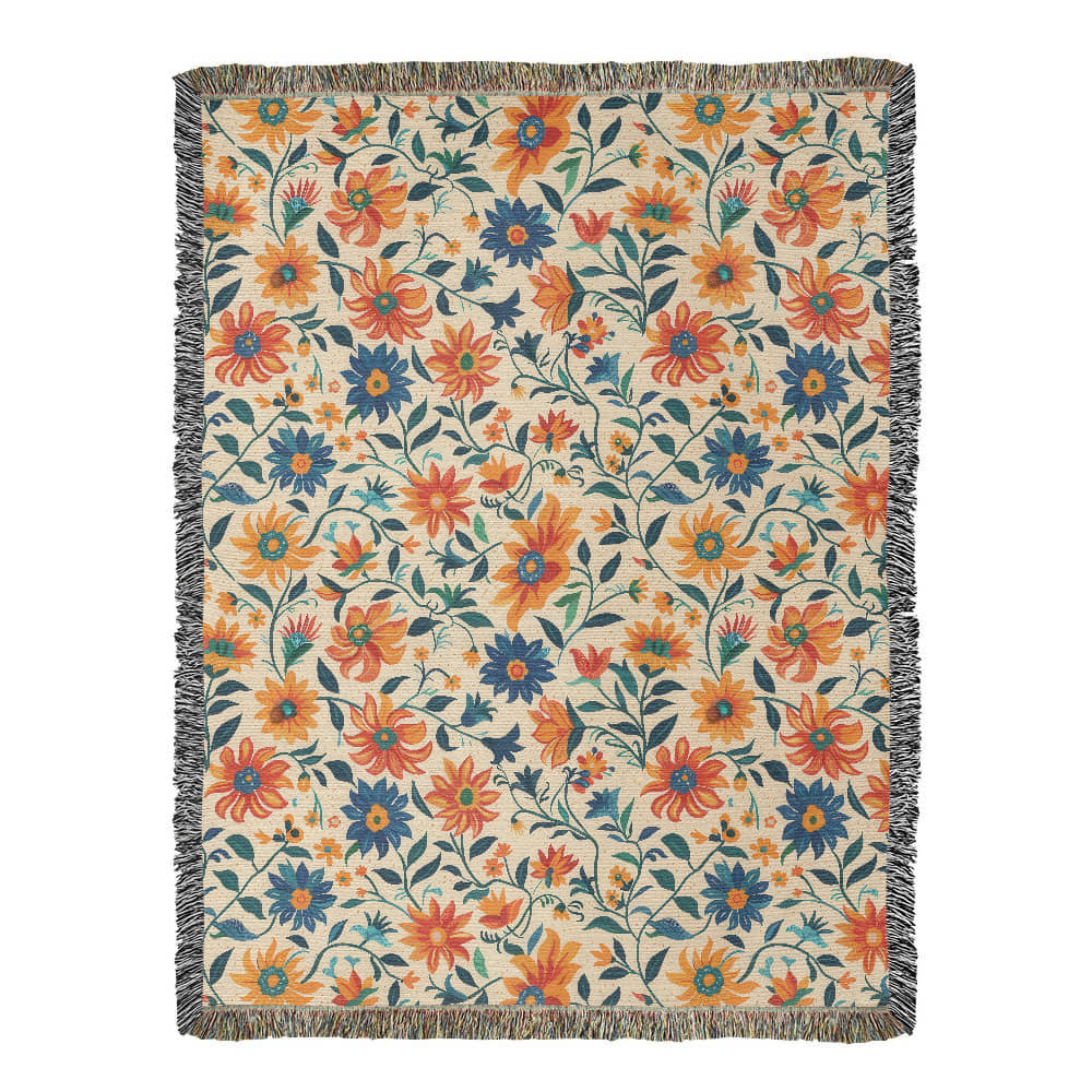 Mexican Floral Fiesta Pattern 012 - 60" x 80" Heirloom Woven Blanket