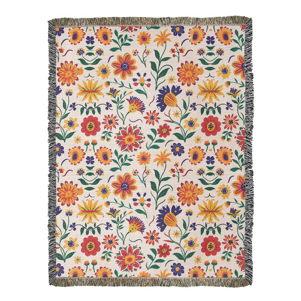 Mexican Floral Fiesta Pattern 024 - 60" x 80" Heirloom Woven Blanket