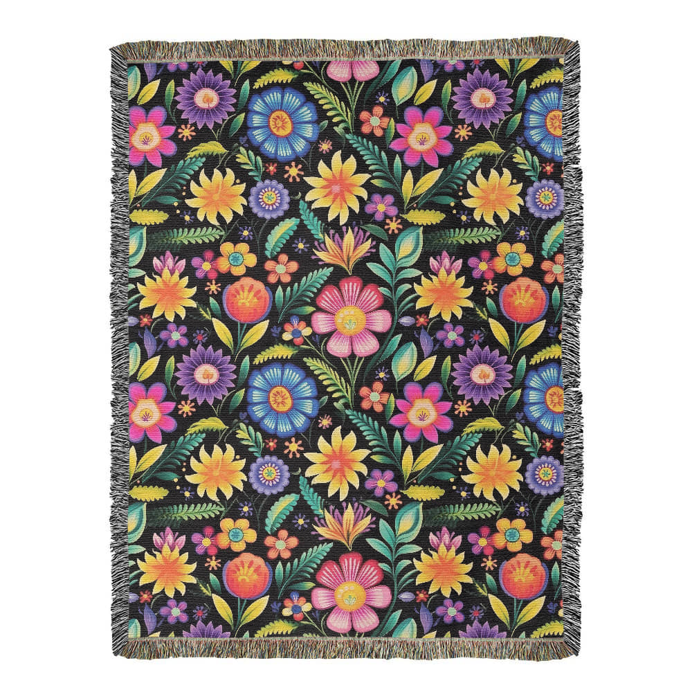 Mexican Floral Fiesta Pattern 029 - 60" x 80" Heirloom Woven Blanket
