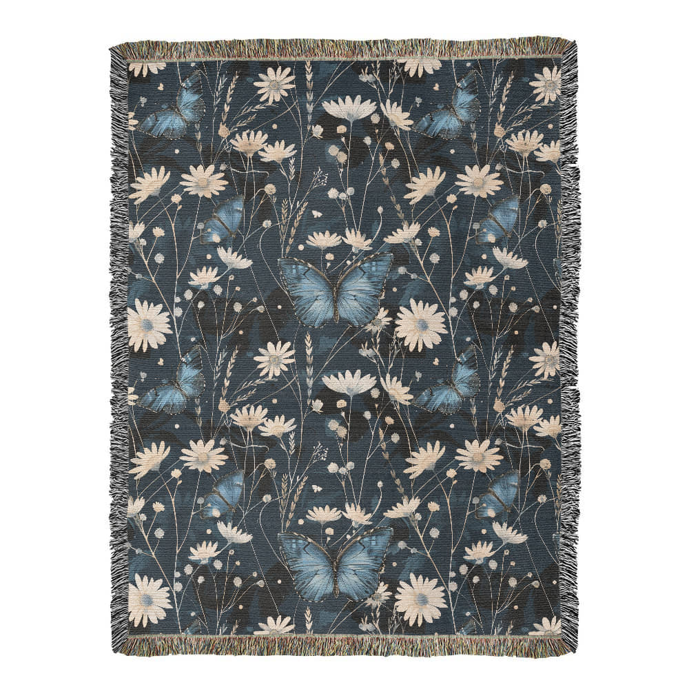 Butterflies And Flowers Pattern 017 - 60" x 80" Heirloom Woven Blanket