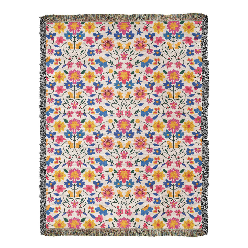 Mexican Floral Fiesta Pattern 020 - 60" x 80" Heirloom Woven Blanket