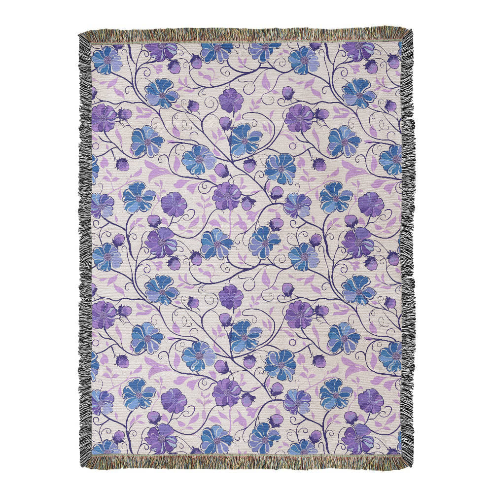 Blue And Purple Floral Pattern 024 - 60" x 80" Heirloom Woven Blanket