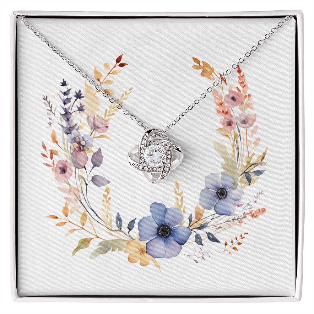 Boho Flowers Wreath Watercolor 02 - Love Knot Necklace