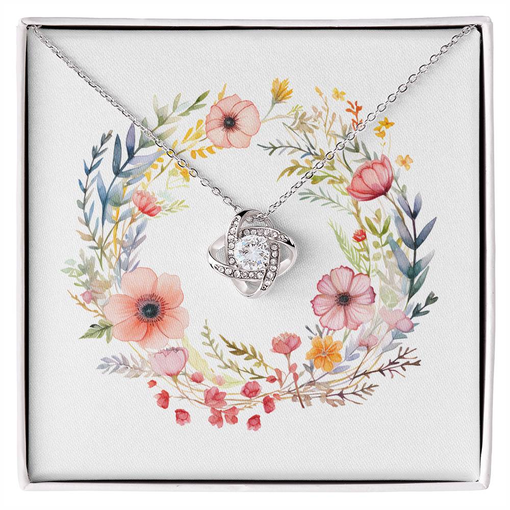 Boho Flowers Wreath Watercolor 01 - Love Knot Necklace